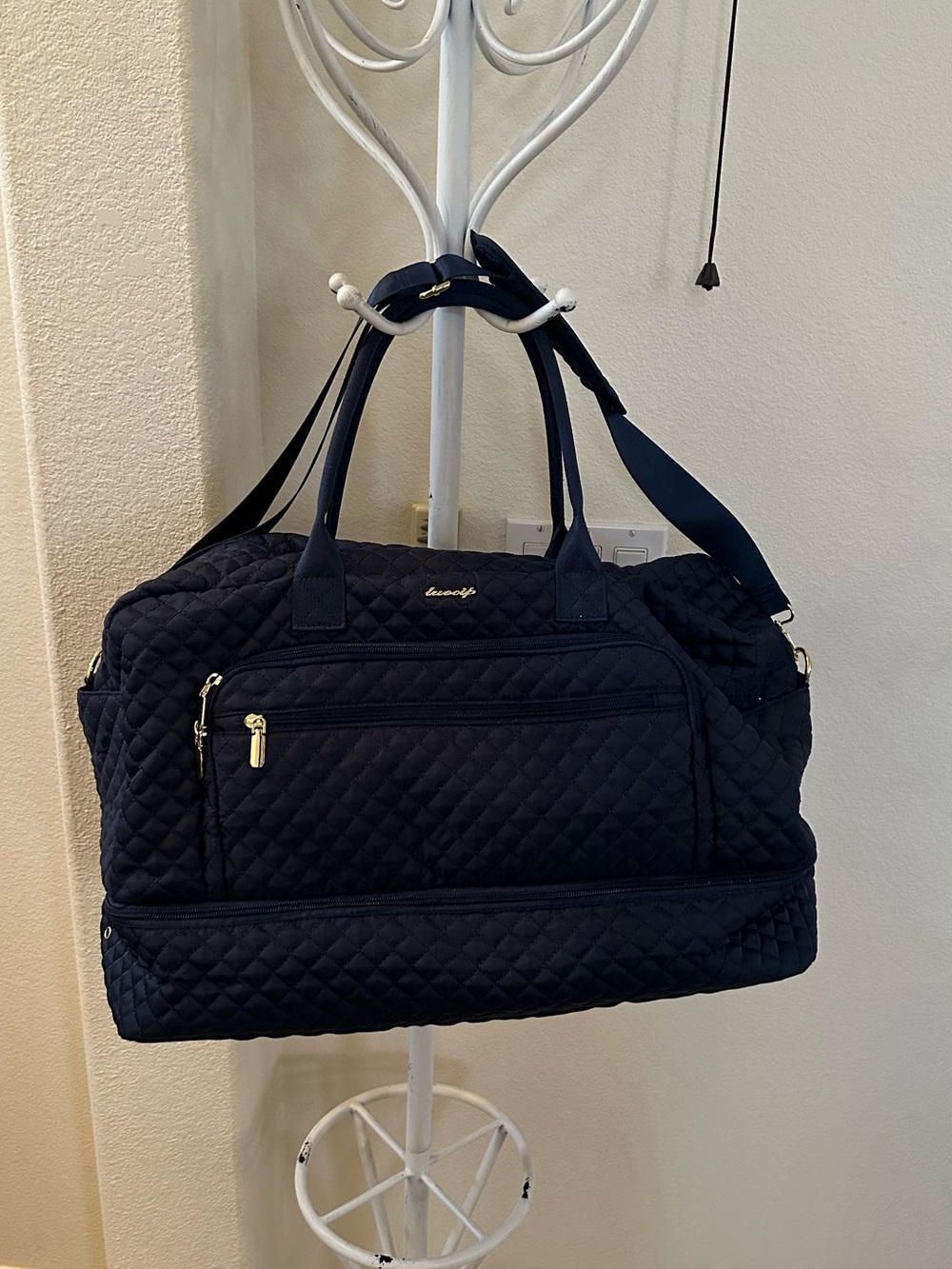 Vera Bradley Quilted Navy Travel Bag with Gold-Tone Hardware